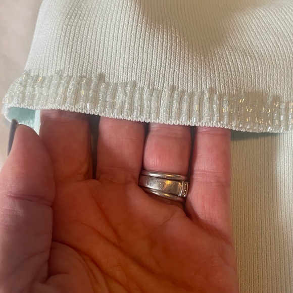 Light blue boat neck or off shoulder sweater with beading on neck & sleeves XL - Picture 2 of 7